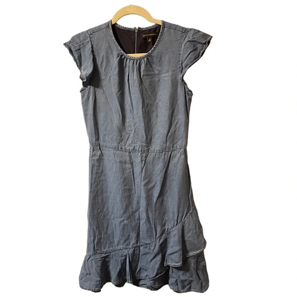 BANANA REPUBLIC CHAMBRAY RUFFLE DRESS - Picture 1 of 5
